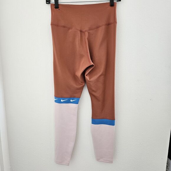 Nike Dri-Fit Womens Leggings sz Small Brown Pink Blue Logo Retro Swoosh - Picture 3 of 9